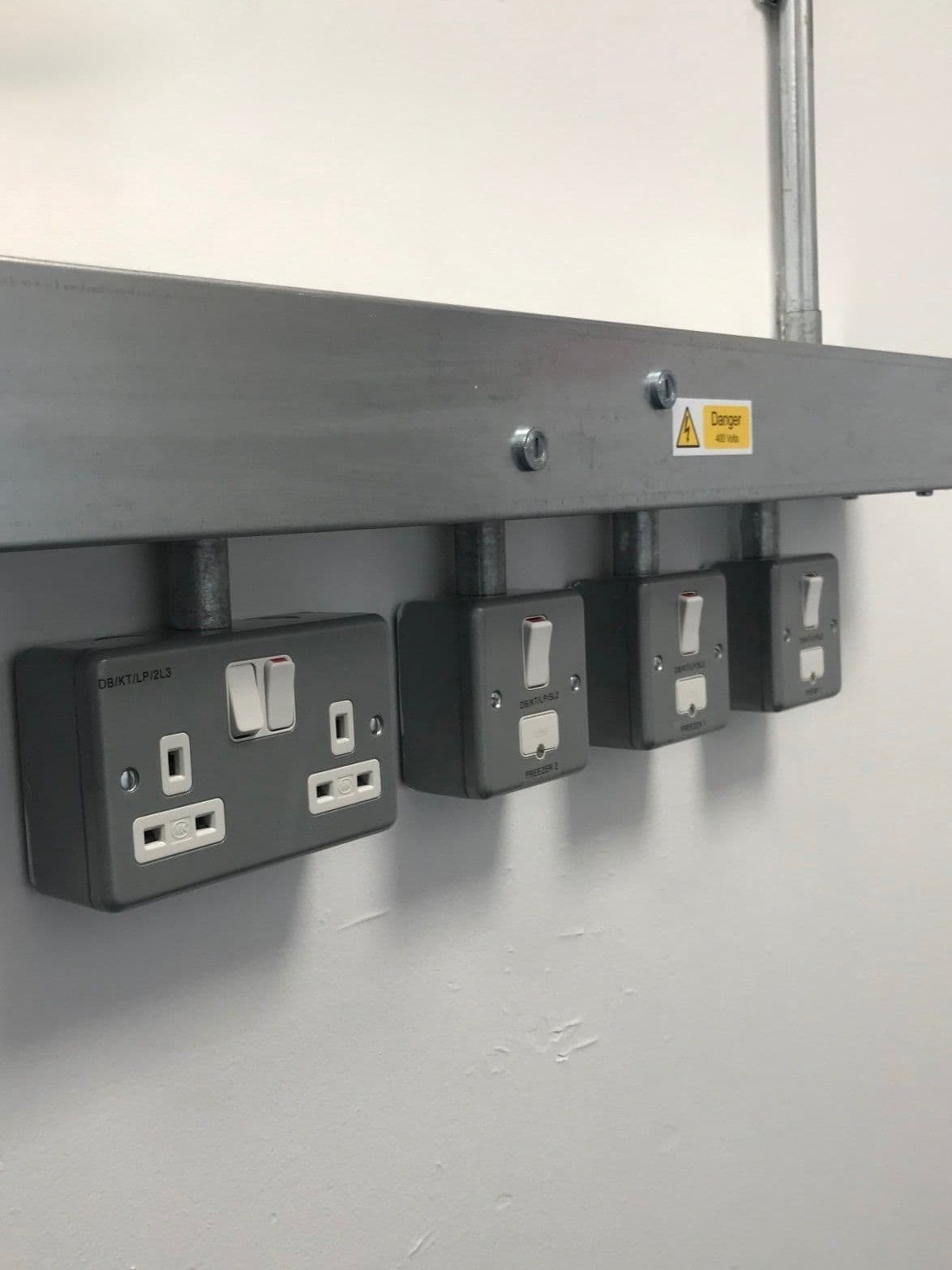 Sockets mounted on new steel power trunking